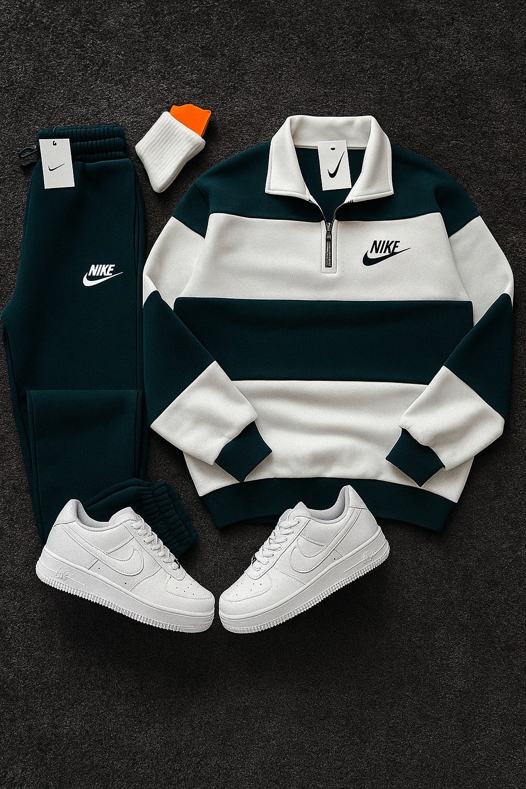 Ensemble Complet Nk™ – Sweat zippé + Pantalon + Baskets blanches + Chaussettes