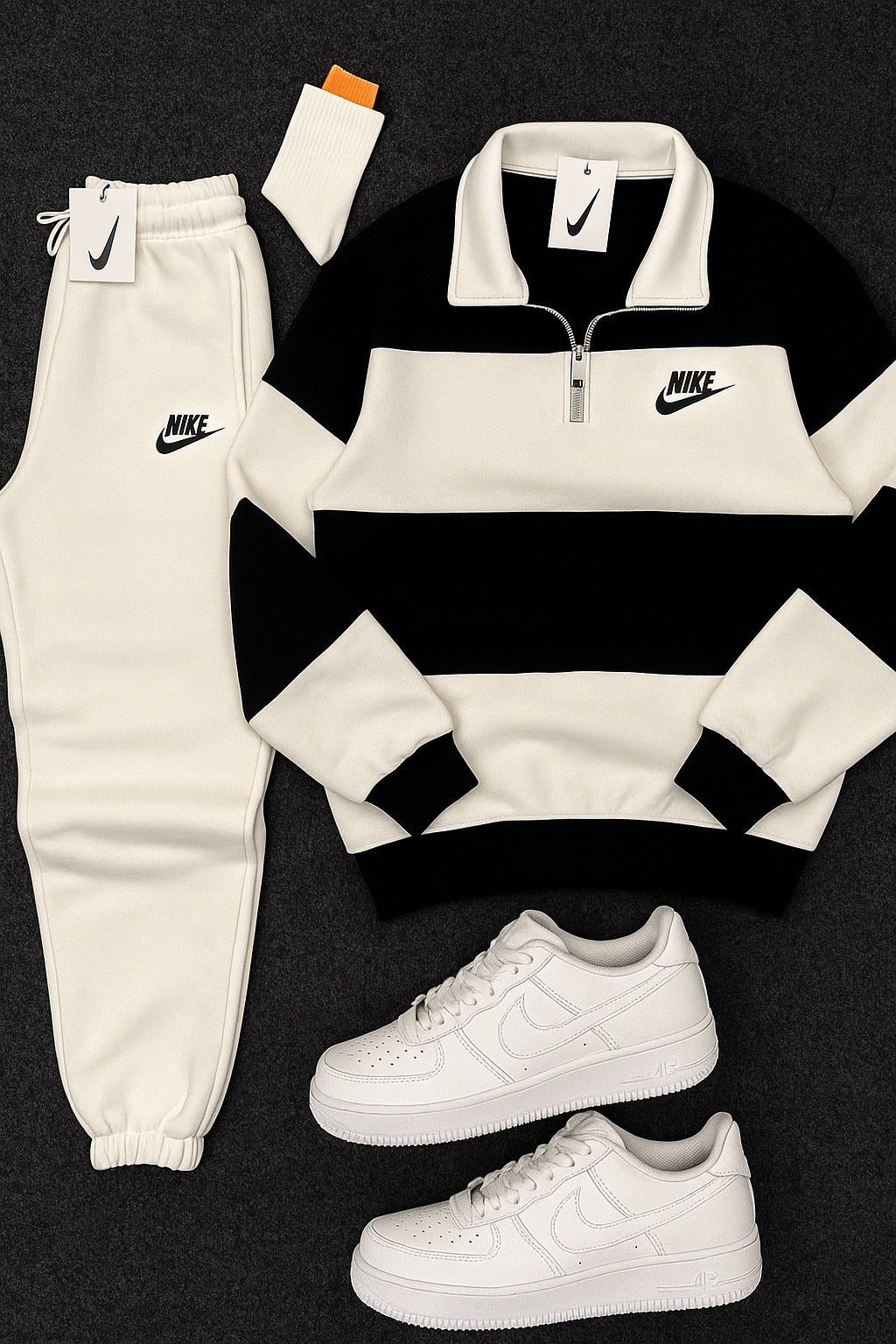 Ensemble Complet Nk™ – Sweat zippé + Pantalon + Baskets blanches + Chaussettes